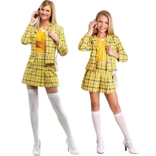 Film Clueless Cher Horowitz Dress Suit School Uniform College Jacket Skirt Knitted Sweater Halloween Cosplay Costume for Woman