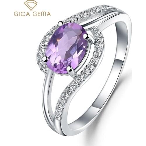 GICA GEMA Vintage Natural Amethyst Rings For Girl Real 925 Sterling Silver Purple Gemstone With Zircon Women’s Rings Jewelry