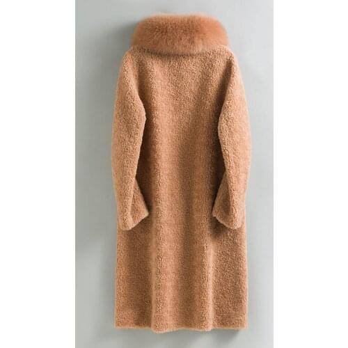 Fur Womens Coat Winter Jacket Women Sheep Shearling 100% Wool Coat Female Fox Fur Collar Warm Jackets Manteau Femme MY s