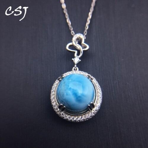 CSJ Real Natural Larimar Pendants Sterling 925 Silver Fine Jewelry Women Necklace Wedding Engagement Gift Fine Jewelry