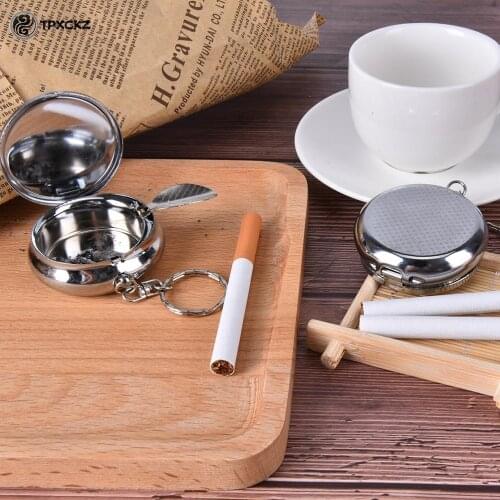 1PCS Portable Stainless Steel Ashtrays Pocket Ashtray Creative Fashion Round Cigarette Keychain Random