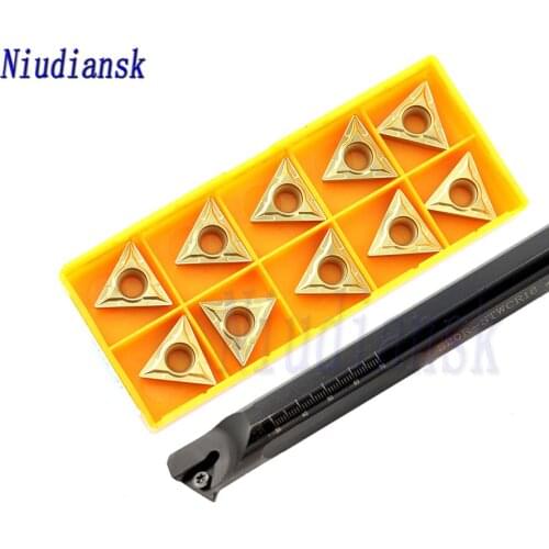 10pcs Triangle Carbide Inserts TCMT16T3 TCGT CNC Lathe Tools + 1pc S20R-STWCR16 S25S-STWCR16 Internal Turning Tool Holder STWCL