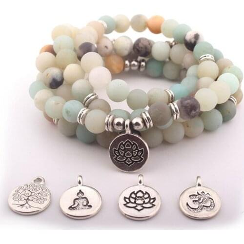 108 beads 8mm elastic adjustable Lotus life tree Buddha OM eye Chakra Reiki agate Onyx Yoga Bracelet necklace ghj4f