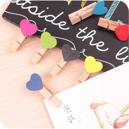 16 pcs/lot Colorful Mini Heart Wooden Clip Lovely Candy Photo Paper Clips Note Memo Holder DIY Craft Party Favor Wholesale