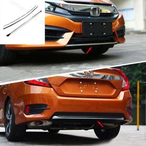 2pcs Chrome Front + Rear Bumper Protector Lines Cover Trim For Honda Civic 16-17