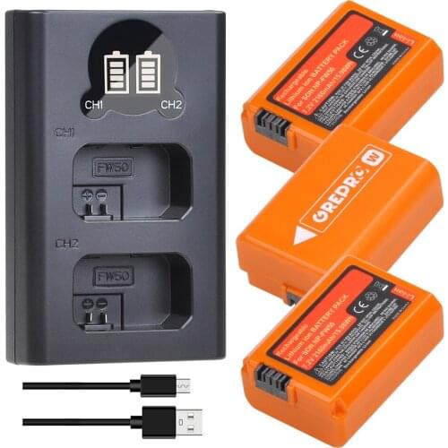 2160mAh NP-FW50 Battery and NP FW50 Charger for Sony A6000 A6400 A3000 A5000 A6500 A6300 A5100 NEX-3N SLT-A55V Nex-3 A7R II