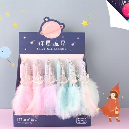 36 pcs/lot Cute Wishing Meteor Feather Pendant Gel Pen black ink Neutral Pen School Office writing Supply Promotional Gift
