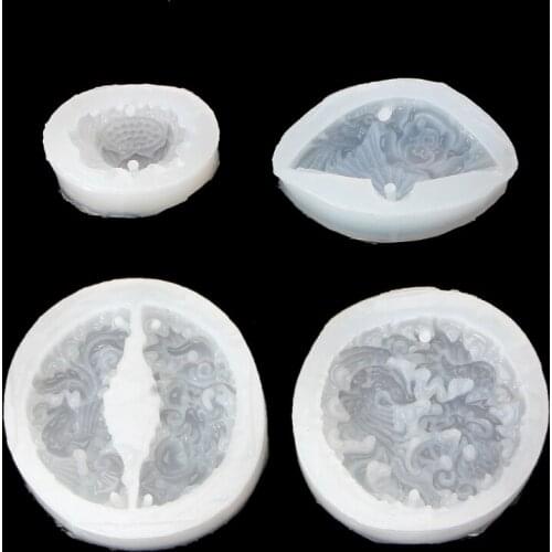 4PCS Silicone Pendant Mould Resin Carved Jade Lotus Flower Jewelry Making Tools
