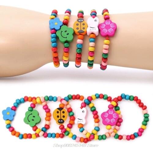 5Pcs Lovely Kids Children Wood Elastic Bead Bracelets Birthday Party Jewelry Gift Jy14 20 Dropship