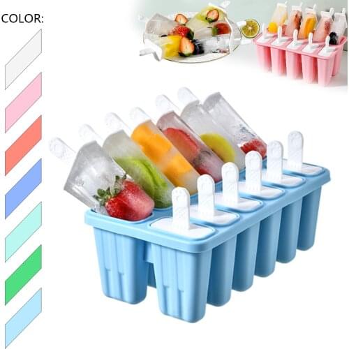 6/12 Grid Frozen Ice Cube Molds Popsicle Maker DIY Homemade Freezer Lolly Mould Sticks Food Safe Silicone Ice Cream Molds