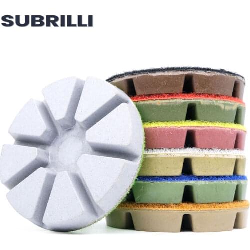 SUBRILLI 3" 7pcs/Set Diamond Concrete Floor Polishing Pad Resin Bond Abrasive Tool Concrete Marble Floor Sanding Disc Repairing
