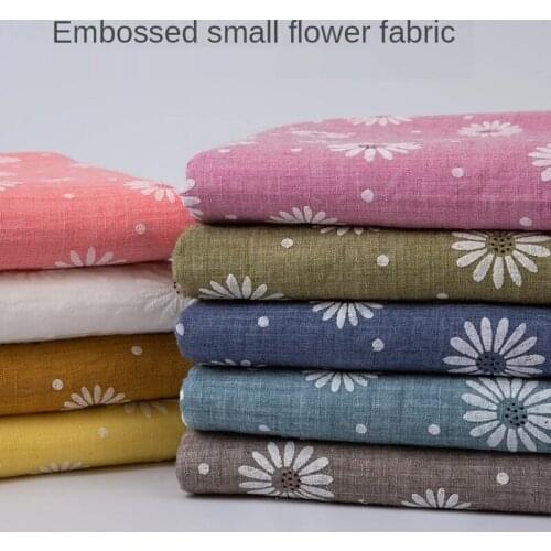 Bamboo Cotton Polyester Fabric Relief Floral Printed Flowers Thin Children Imitation Linen Brocade Diy for Sewing Dress 50*140cm