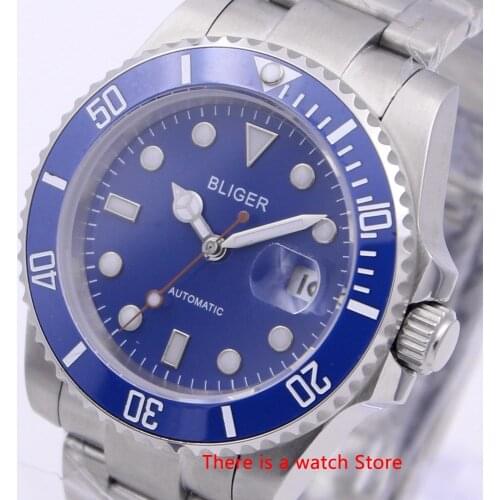 Bliger 40mm Automatic Mechanical Mens Watch Luxury Brand Sapphire Crystal Watch Luminous Waterproof Calendar Wristwatch Men