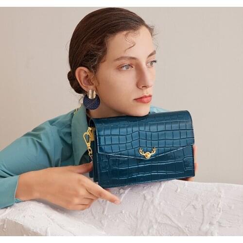 Cnoles Genuine Leather Chain Shoulder Bag Brand Design Casual Women Purses and Handbag Blue Clutch Tote Bags for Women