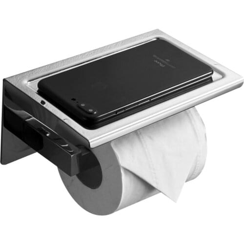 Leyden 304 Polished Chrome Finish Toilet Paper Holder with Phone Shelf,Wall Mounted Lavatory Tissue Ring with Storage