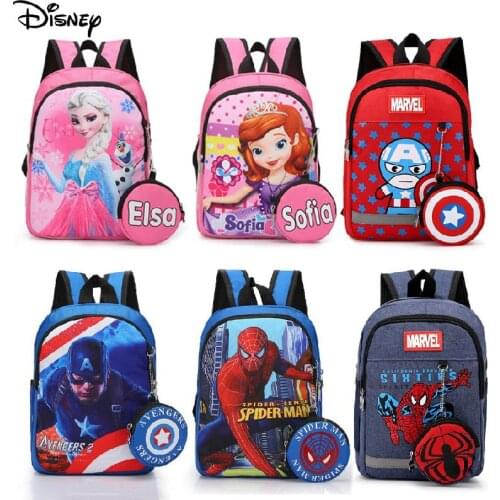 Anime Disney Frozen Spiderman Captain America Super Heroes Cars Kids Backpack Action Figures Waterproof School Backpack Boy Gift