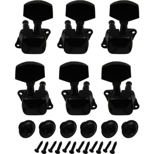 FLEOR Set of 3L3R Electric Guitar Tuning Keys Pegs Tuner Machine Heads Black Semi-Closed Button