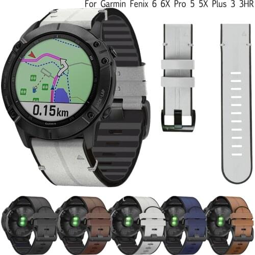 Hot 22 26MM Watchband Strap for Garmin Fenix5X 6X 6 Pro 5 Plus 3 3HR Watch Silicone+leaher Quick Release Easyfit Wrist Band belt