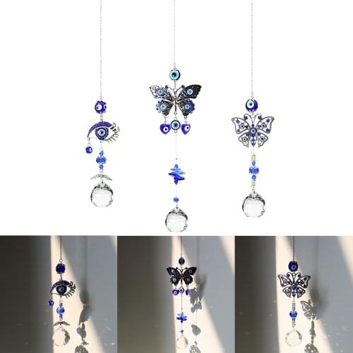 Butterfly Eye Crystal Decor Pendant Colorful Beads Hanging Drop for Outdoor Indoor Garden Window Wedding Chandelier DIY