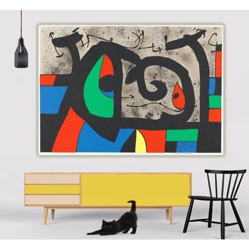 Citon Joan Miro《The Lizard with Golden Feathers》Surrealism Canvas Art Oil Painting Picture Background Wall Decor Home Decoration