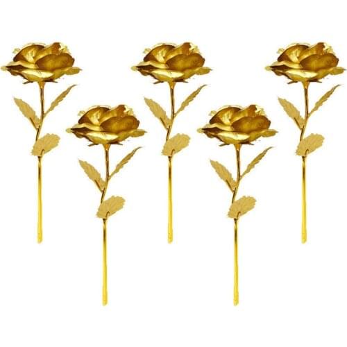 Artificial Rose Anniversary Gift Valentines Day 5PCS Creative Gift.Decoration Home Ornaments 24k Gold Leaf Wedding Decor Flower