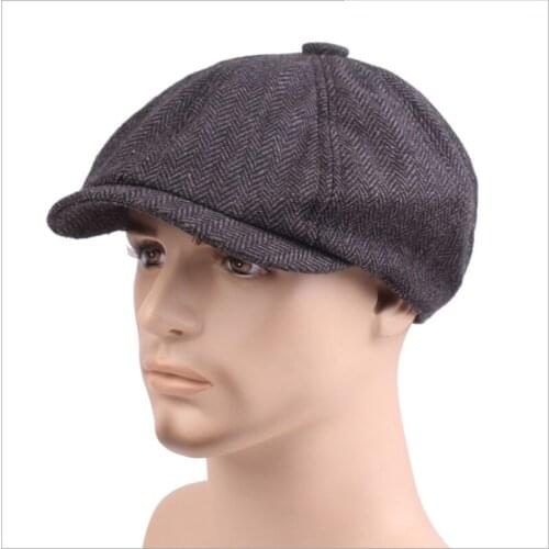 New Lattice Vintage Spring Autumn Newsboy Hat Casual Simple Fashion Solid Color Tide Painter Beret Men Cap