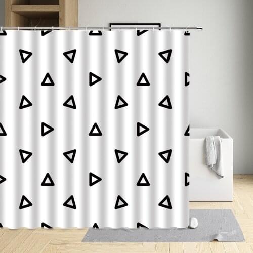 Line Article Shower Curtain Black White Curved Triangle Square Round Shape Rhombus Cloth Bathroom Decor Bath Screen With Hooks