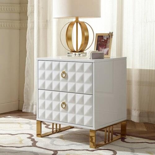 Bedroom Metal Luxury Nightstand Modern Organizer Small Night Stand French White Gold Bedside Table