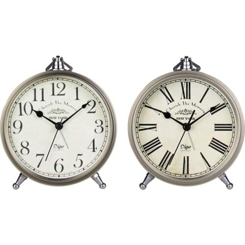 Digo Retro Alarm Clock Battery Silent Non-Ticking Metal Desk Quartz Roman Digital Table Clocks for Bedroom Kids