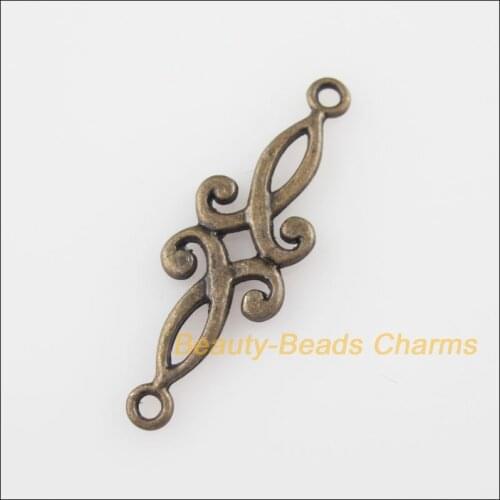 Fashion 40Pcs Antiqued Bronze Color Flower Charms Pendants Connectors 9x29.5mm