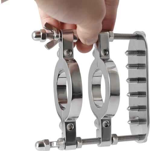 Stailess Steel Spiked Ball Smasher Squeezer Penis Crusher Scrotum Bondage BDSM Ball Stretcher Scrotal Fixture R908C