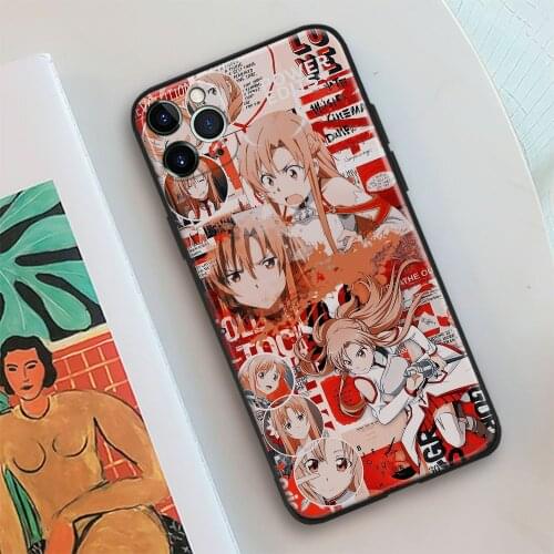 Yuuki Asuna Sword Art Online Anime Soft Silicone Glass Phone Case for IPhone SE 6s 7 8 Plus X Xr Xs 11 12 Mini Pro Max Samsung