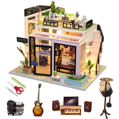 Diy Dollhouse Kit Doll House Furniture Miniature Building Kits Music Room Wooden House Dolls New Years Gift Toys For Children