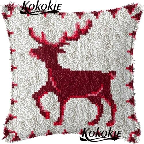 Latch hook elk pillow kits cross stitch sets sale embroidery yarn handicraft needlework Crocheting Rug Yarn Patchwork Pillowcase