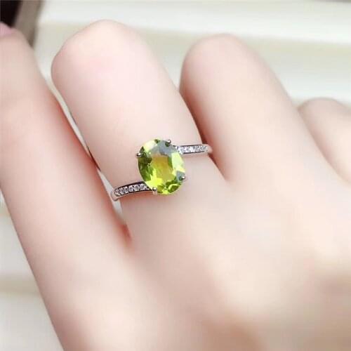 Real Solid 925 Sterling Silver Ring 7*9MM Natural Peridot Fine Jewelry For Women Engagement Gift Green Gemstone Free Ship