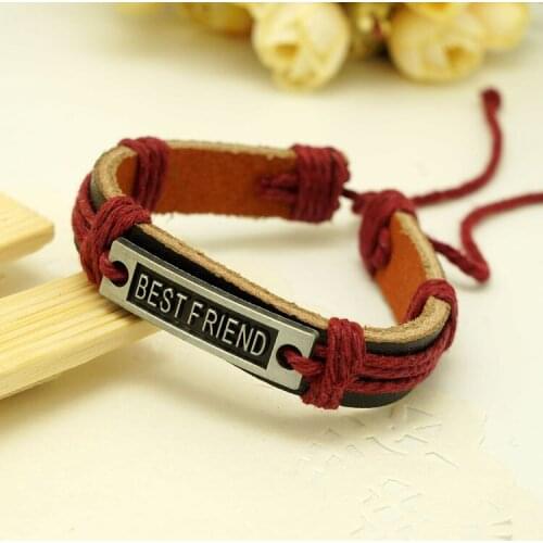 2018 New Best friend Alloy Color Leather Bracelet Simple Letter Woven Bracelet For Men And Women