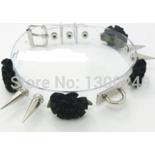 NEW Harajuku Fashion Hot Dark Rivet Transparent Leather Choker Necklaces handmade punk flower Torque collar belt bullet