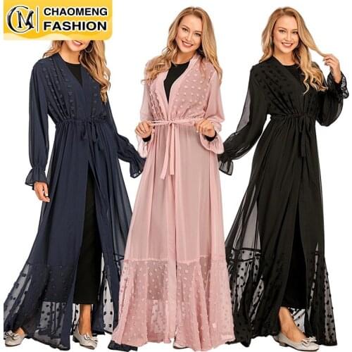 New Design Turkey Muslim Lovely Kaftan Modest Women Kimono Chiffon Abaya Dubai Islamic Clothing Abayas For Women Middle East