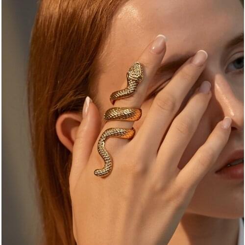 Origin Summer Metallic Twist Snake Rings for Women Gold Silver Color Alloy Twisted Snake Animal Adjustable Ring Punk Accessories