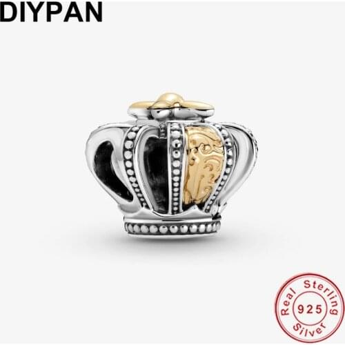 Fit Original Pandora Bracelet Charms 925 Sterling Silver 14k Gold Two-tone Regal Crown Charm Bead DIY Jewelry Berloque