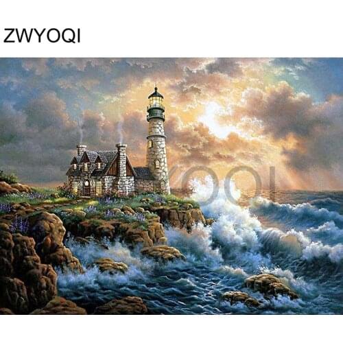 Full Round Diamond painting Cross stitch sea wave Full Square Diamond mosaic sea house Wave scenery 5DDIY Diamond embroidery sea
