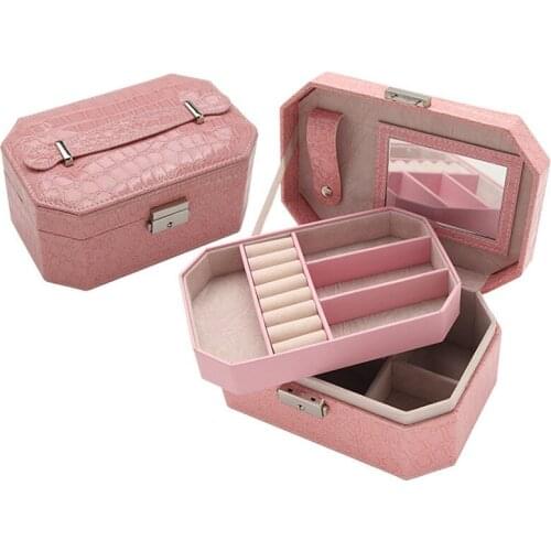 Portable Crocodile Printing Necklace Jewelry Storage Box Multi-functional Rings Earrings Organizer Case For Women Gift