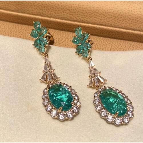Luxury Unusual Earrings Vintage Style Gold Jewelry Dangle Oval Green Cubic Zirconia Drop Earring For Women Wedding Birthday Gift