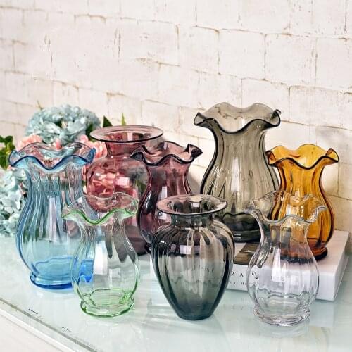 Creative Glass Vase Decoration Tabletop Color Glass Vase Handmade Floral Hydroponic Desktop Flower Container Living Room Decor