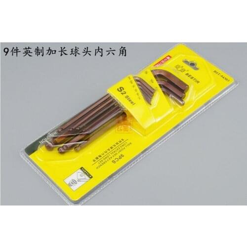 BESTIR taiwan 9pcs(1/16,5/64,3/32,1/8,5/32,3/16,7/32,5/16,3/8) S2 sae extender allen hex key tool set NO.94303 freeship