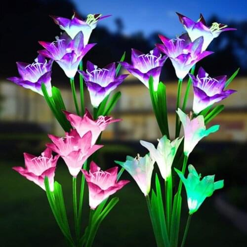 Outdoor LED Solar Light RGB Color Lily Garden Flower Waterproof Decorative Lamp 600mAh Solar Powered Yard Lawn Pathway Wedding