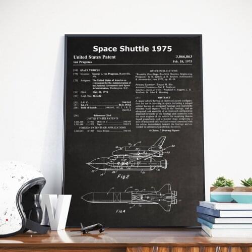 Vintage Space Shuttle Patent Poster Science Decor Original 1975 Space Ship Blueprint Wall Art Picture Canvas Painting Pilot Gift