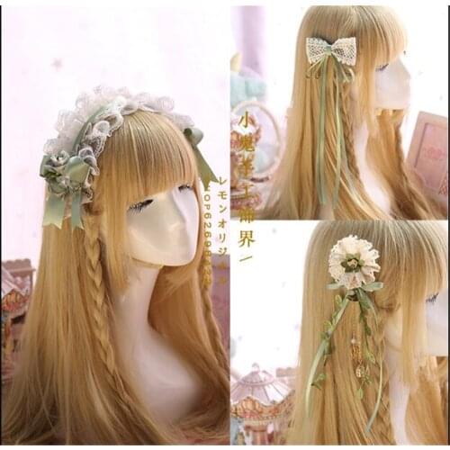 Green Lolita Lace Trim KC hair pin Bow Handwork Hair Accessories Headwear Womens Headdress B461