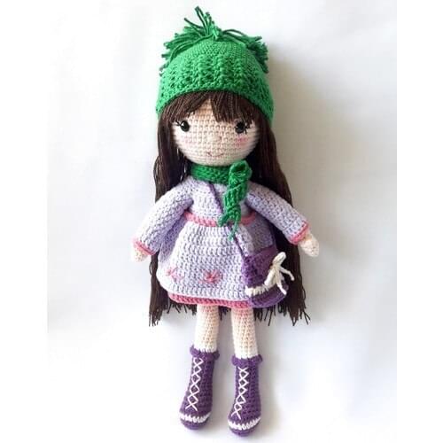 Green Hat With Longer In Winter Baby-Mesh Baby Doll Amigurumi - 35 cm