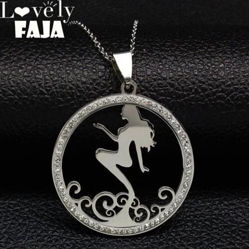 New Fashion Mermaid Crystal Stainless Steel Chain Necklace for Women Silver Color Necklace Jewelry colar feminino N9S03